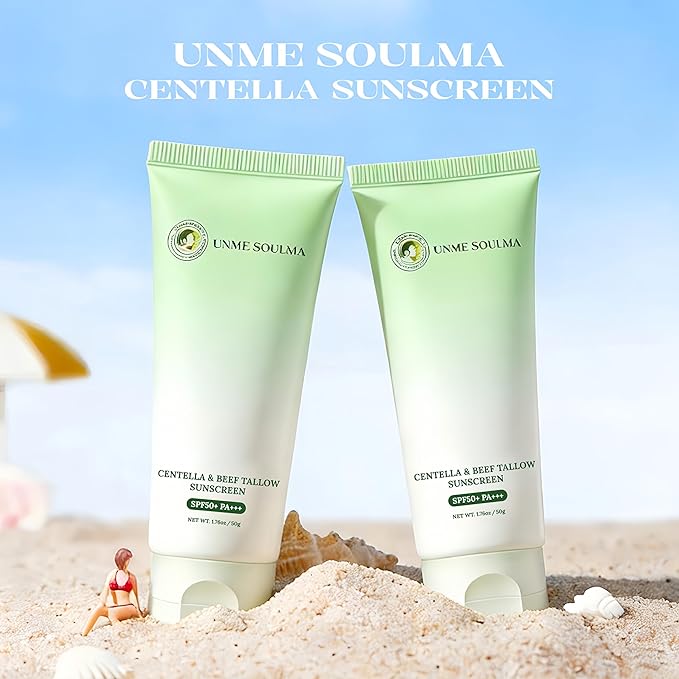 Centella Sunscreen SPF 50 | with Beef Tallow & Zinc Oxide Sun Protection, Skin Care & Moisturizing 3 in 1, Mineral Sunscreen for Face & Body, Non-Comedogenic, Vacation Travel Size (1.76oz / 50g)