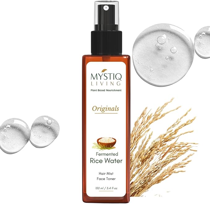 Mystiq Living Fermented Rice Water Toner Spray for Korean Glass Skin | 100% Pure Made with Organic Doon Basmati Rice | Skin Brightening & Glowing Skin