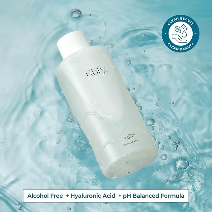 Rbfy Mineral Toner - Low-Irritant Face Toner Essence for Hydration, Soothing & Refined Skin with 50,000ppm Nutrient-Rich Mineral Water, Hyaluronic Acid | Vegan Korean Skincare (10.14 fl oz)
