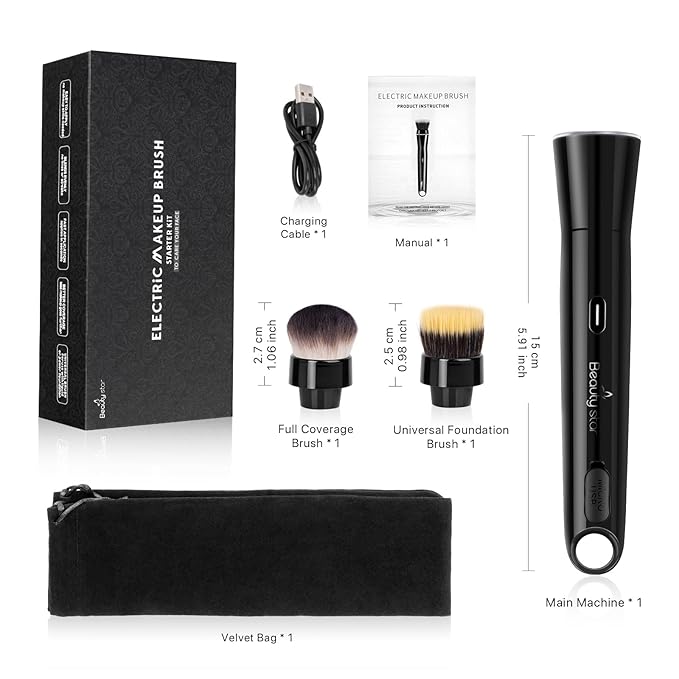360° Rotating Makeup Brush with 2 Replaceable Brush Heads, 2 Adjustable Speeds, Fast and Smart Electric Makeup Application, Time-Saving, Valentines Day Gifts