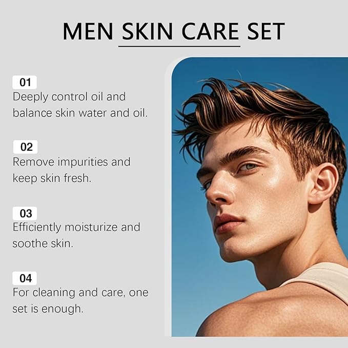 Men's Facial Care Kit with Cleansing Gel, Misturizing Toner, and Oil Control Gel- with Hydrating Formula, All Skin Types Daily Face Routine, Perfect Gifts for Dad Him Husband Boyfriend, Birthday Gift
