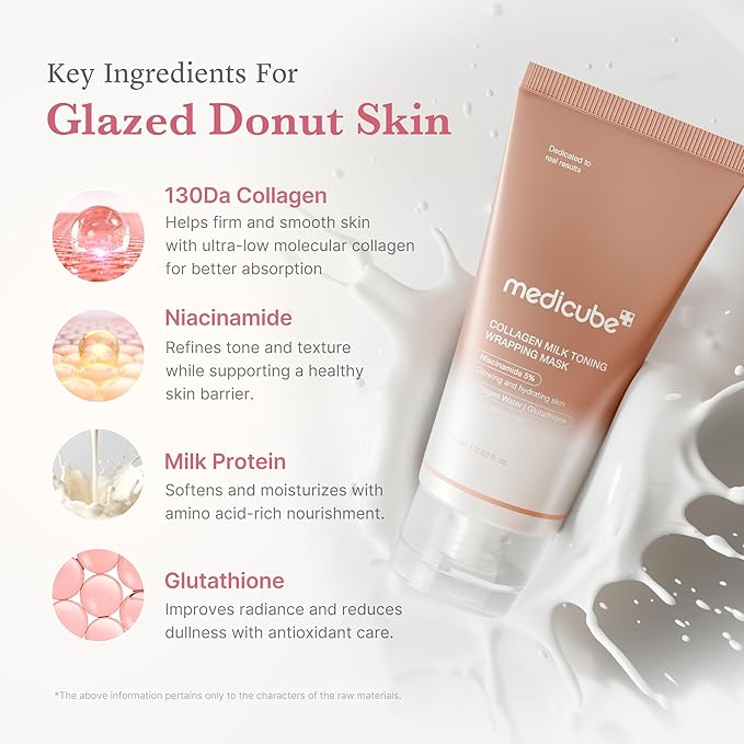 medicube Milky Glazed Donut Skin Duo: Collagen Glazed Milky Glow Wrapping Mask and PDRN Pink Niacinamide Milky Toner | Moisture-Boosting Toner and Mask for Radiant Glass Glow Skin