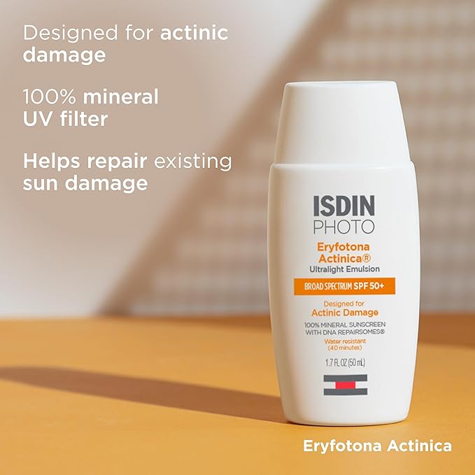 ISDIN Eryfotona Actinica Zinc Oxide sunscreen with 100% mineral UV filter Broad Spectrum SPF 50+, No White Cast, Suitable for Sensitive Skin, travel-size (1.7 Fl Oz)