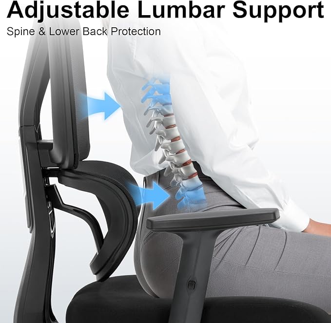 Ergonomic Office Chair,Computer Desk Chair with Adjustable Lumbar Support & 3D Headrest,5D Armrests,90-135° Recline,Breathable Mesh High Back,BIFMA Certified,Home Office Gaming Chair for Adults,Black