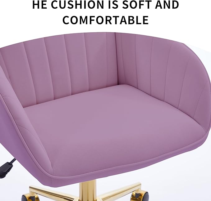 YITAI Velvet Office Desk Armchairs with Gold Base and Wheels,Modern Height Adjustable 360 Degree Swivel Upholstered Vanity Chairs for Living/Room Bedroom/Study,Light Purple