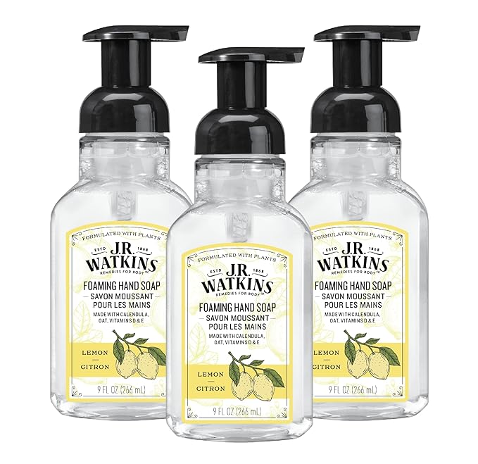 J.R. Watkins Foaming Hand Soap with Pump Dispenser, Moisturizing Foam Hand Wash, Alcohol-Free, Cruelty-Free, Citron, 9 fl oz, 3 Pack