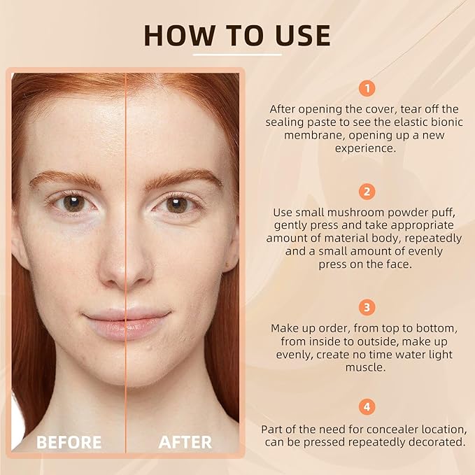 Mushroom Head Air Cushion CC Cream for Older Women, Medium Coverage Lightweight Up To 24H Wear Intense Moisture, Self Adjusting for Mature Skin, Vegan Formula (Buff Beige)