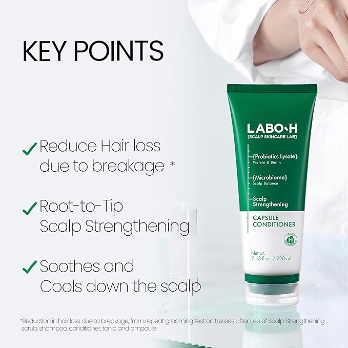 LABO.H Scalp Strengthening Capsule Conditioner for Hair Growth & Anti-Loss | Vegan Treatment with Vitamin C, Biotin, Caffeine and Rosemary Oil, Instant Softening & Nourishing, Korean, 7.43 Fl. oz.