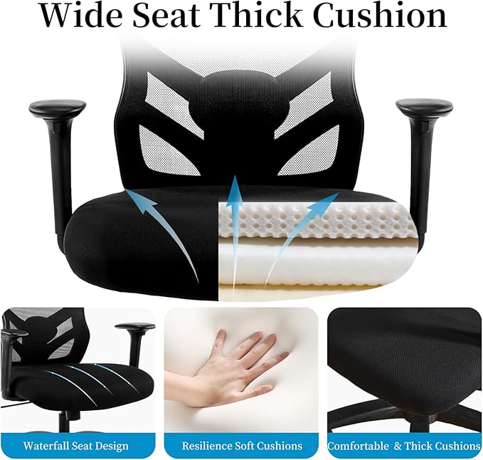 YFO Big and Tall Office Chair 500LBS - Computer Desk Chair with Adjustable Lumbar Support, Heavy Duty Ergonomic Mesh with 360 Rotation 4D Arm and Extra Wide Comfty Seat, Quiet Wheels for Adults, Black