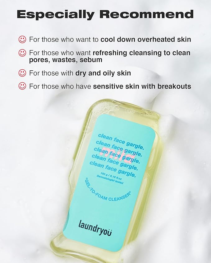 Gel-to-Foam Gentle Facial Cleanser Mild | Hydrating PHA Cleanser with Probiotics | Gentle Face Wash for Oily & Acne-Prone Skin | Korean Skin Care (5.64 fl oz)