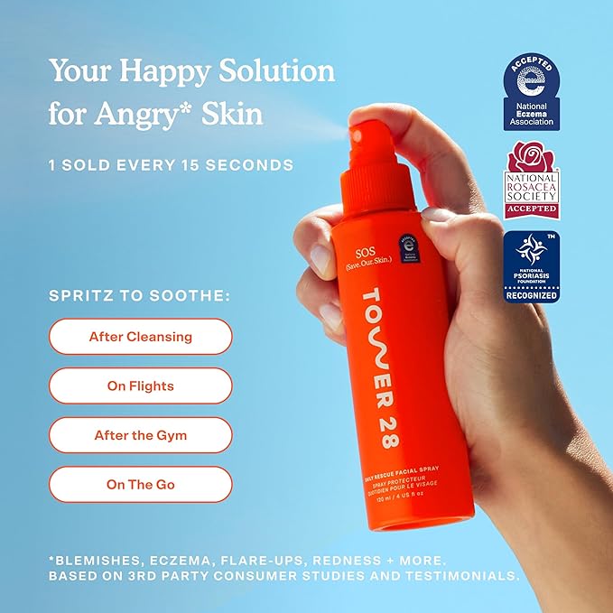 Tower 28 SOS Skin Care Set - Facial Spray (1 Oz) + Balancing Gel Cleanser (150 ML) - Hypochlorous Acid Spray to Calm Irritation + Redness + Soothing Face Wash for Sensitive Skin (2 Count)