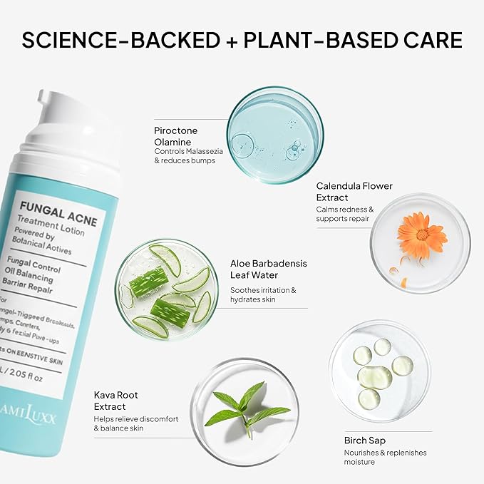 Fungal Acne Care 2-Step Routine: Helps with Bumps, Clusters, Itch & Redness – Body Acne Scrub + Lightweight Anti-Fungal Face & Body Lotion for Fungal Skin with Natural Actives