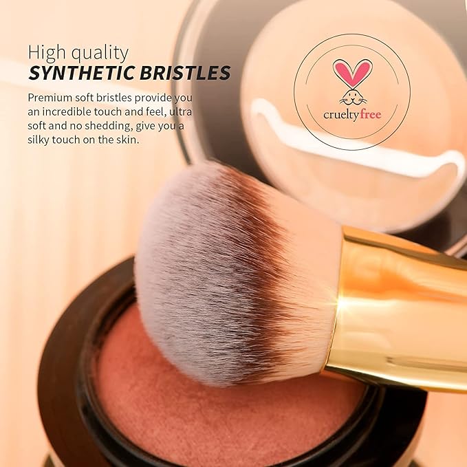 DUcare Dual End Foundation Contour Bronzer Brush, Gold Glitter Handle Double Ended Professional Face Makeup Tool for Liquid Cream Powder