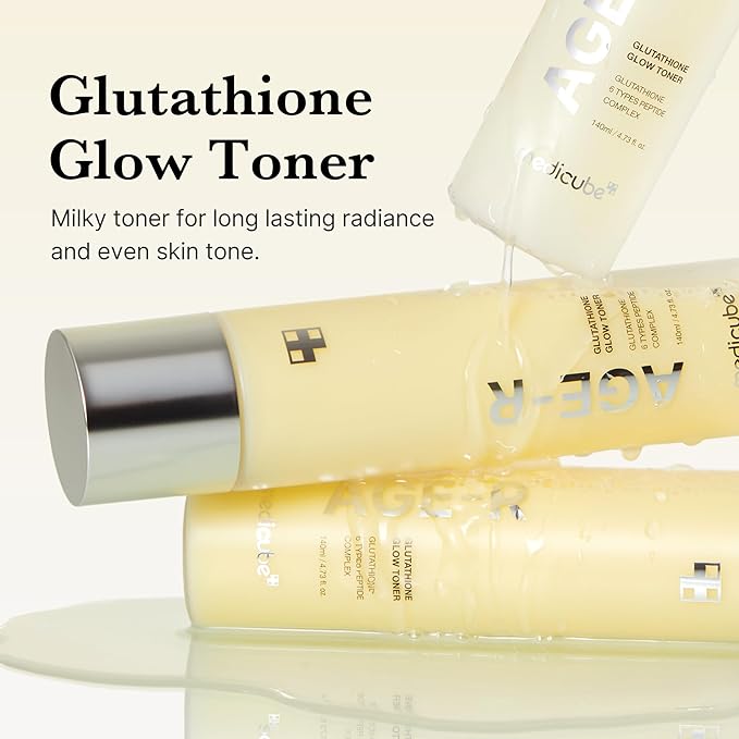 medicube Age-R Glutathione Glow Milky Toner, Low-Irritation Double Layer Toner for Glass Glow Skin with Peptide, Even Skin Tone, Radiance, Hydration, Korean Skincare
