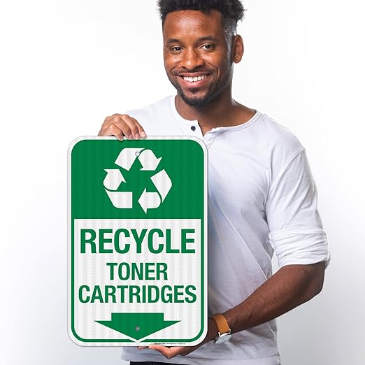 Recycle Toner Cartridges Sign, 12x18 Inches, 3M EGP Reflective .063 Aluminum, Fade Resistant, Made in USA