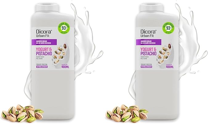Dicora Urban Fit Shower Cream - Hydrating Women and Mens Body Wash - Shower Gel For Skin Protection - Natural Formula - Yogurt And Pistachio - 13.5 oz (Pack of 2)