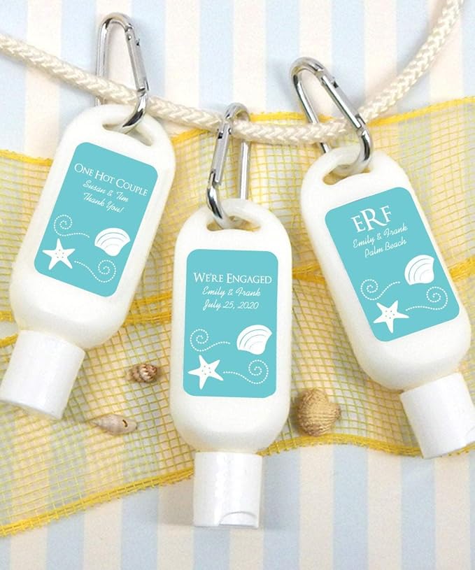 Personalized Sunscreen with Carabiner SPF 30, Custom Sunscreen for Wedding Favors, Party Favors - Silhouette Designs (Set of 12)