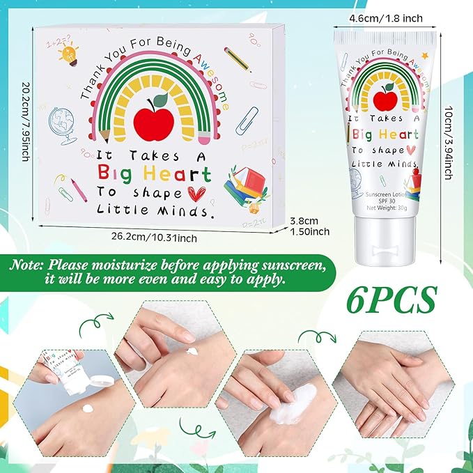 6 Pcs Teachers Day Gifts Travel Size Sunscreen Spf 30 Mini 1oz Travel Water Resistant Sunscreen Lotion Gifts for Teacher