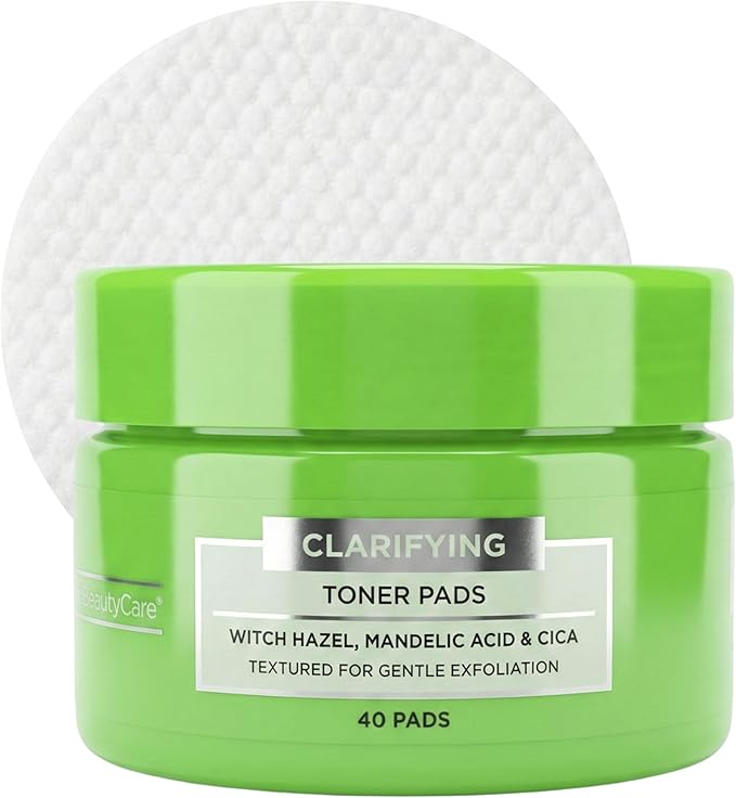 Global Beauty Care Clarifying Toner Pads - Face Toner Pads with Witch Hazel, Mandelic Acid & CICA, Dual Textured Exfoliating Facial Pads, Helps Refine Pores & Balance Skin, 40ct (1-Pack)