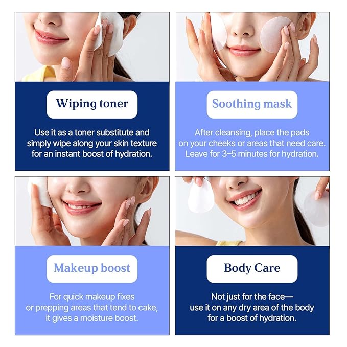 I’M SEOUL Toner Pads Hydrating Moisture Pads with Ectoin, Beta-Glucan, LHA, Hyal-Microsome for All Skin Types Korean Skincare 60 Count 8.11 fl oz