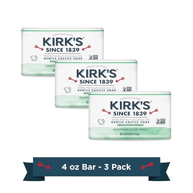 Kirk's Natural Original Coco Castile Soap with Aloe Vera, Pack of 3