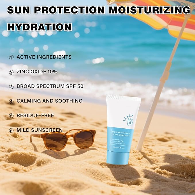 Tinted Sunscreen for Face - Protector Solar Para La Cara 50ml, Broad Spectrum SPF50+, Natural Light Coverage, Lightweight Non-Greasy, No White Cast, Daily Wear with Moisturizer 1.76 Fl.oz/1PC