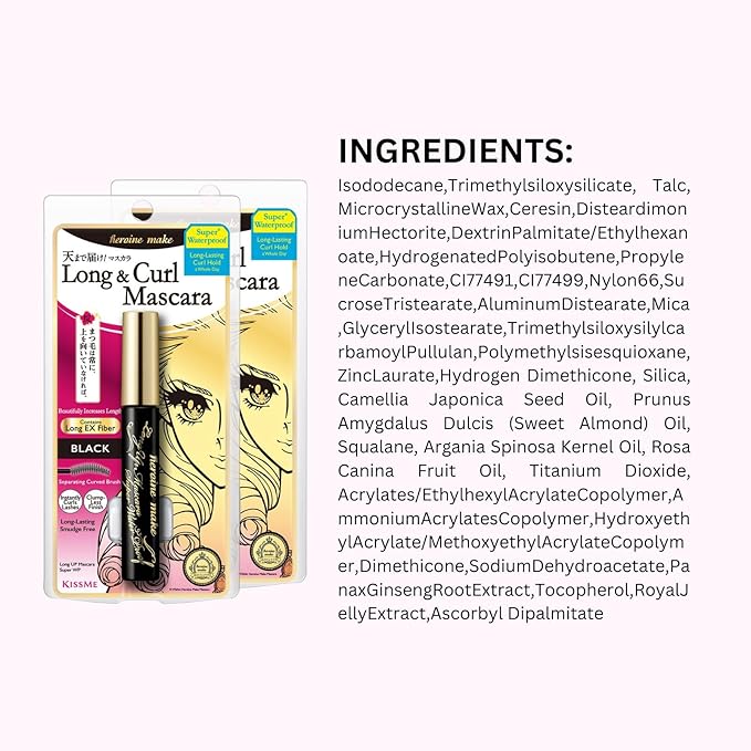 HEROINE MAKE by KISSME Mascara Black Volume and Length | Waterproof Mascara by Defining Fiber for Long and Curl Eye Makeup for Women, Made in Japan, Black, 2 EA