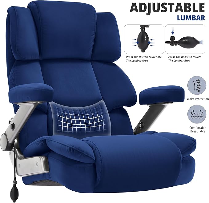 Fabric 700lbs Big and Tall Office Chair-Large Computer Chair with Adjustable Lumbar Support 3D Flip Arms Plus Size Wheels, High Back Executive Desk Chair, Heavy Duty Metal Base, Thick Padded Wide Seat