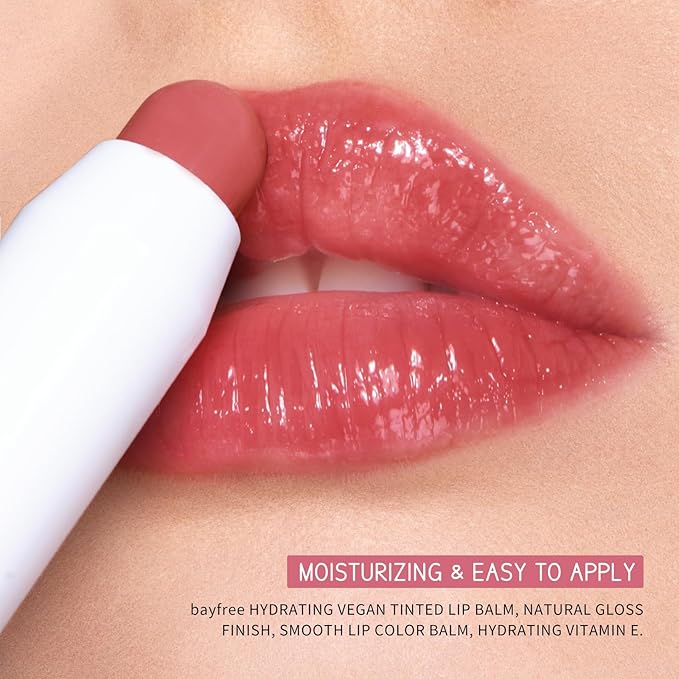 bayfree Tinted Lip Balm Plumper, Glossy, Pump Lips, Lightweight, Moisturize & Tint with Jojoba Seed Oil, Vegan Lipbalm Lip Care, Tang Peony