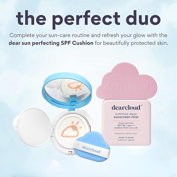 dearcloud Luminous Aqua Sun Mist SPF 30 – Cica & Hyaluronic Acid – Korean Sunscreen – Spray Sunscreen for Face & Body (3.38 Fl oz)