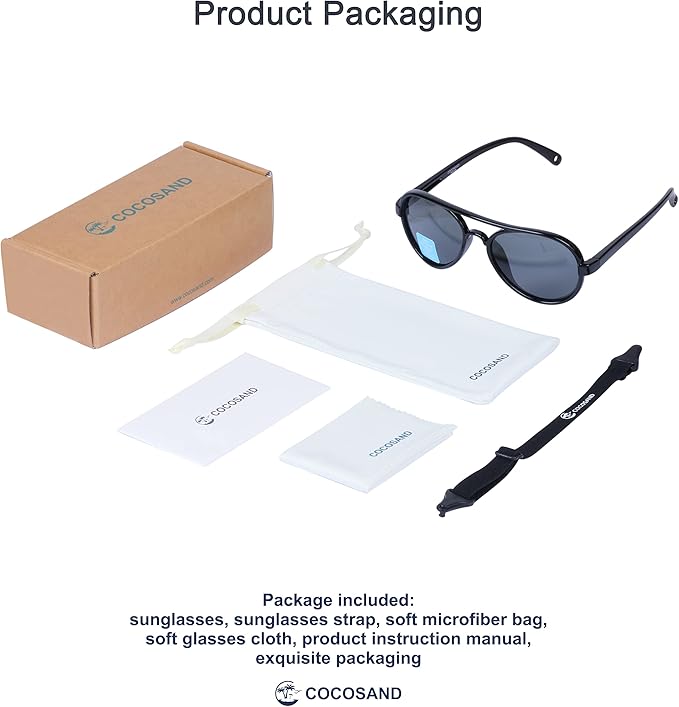 COCOSAND Baby Boys Girls Aviator Sunglasses with Strap Polarized Flexible Retro Pilot for Infants Toddler Age 0-24 Months
