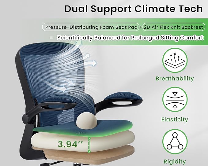 AreShark Office Chair Ergonomic Desk Chairs with Adjustable Lumbar Support, High Back Breathable Mesh Chair with Wheels& Flip-up Armrests,Rolling Swivel Comfy Task Computer Chair for Home Work Gaming