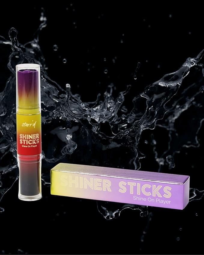 SHINER STICKS™ Dual-colored Applicator Athletic Sunscreen Sticks, 9 Colors, SPF30 UVA & UVB Protection, Water-Resistant, Moisturizer, Glare Reduction, Easy application & removal (Purple and Yellow)