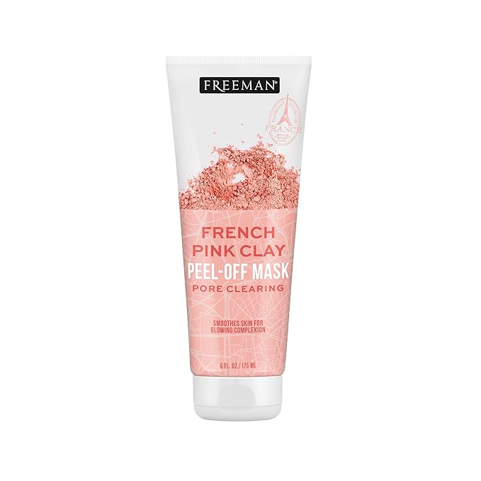 Freeman Exotic Blends French Pink Clay Peel-Off Face Mask, Pore Clearing Facial Mask, Detoxifies & Removes Impurities, Clean Skincare, For Normal & Combination Skin, 6 fl. oz./175 ml. Tube