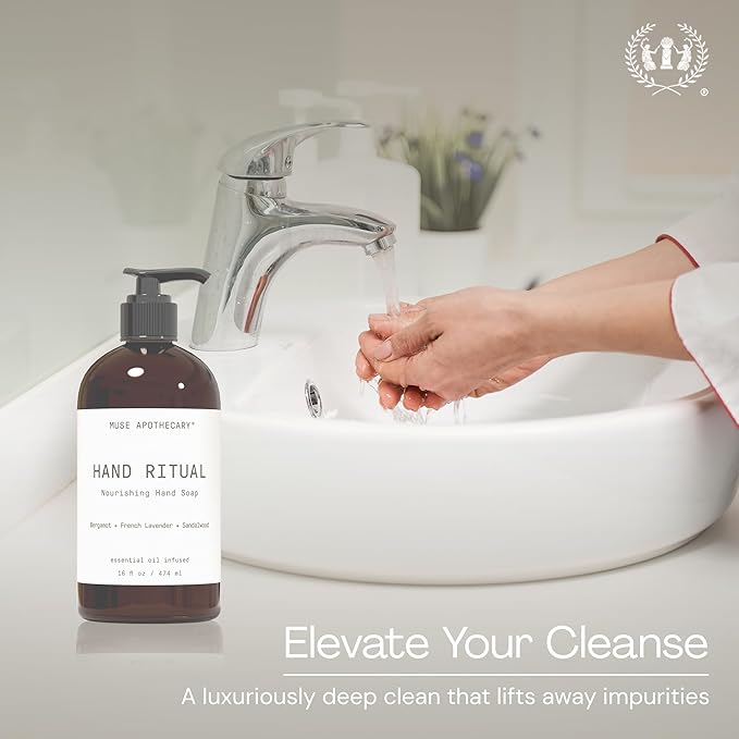 Muse Apothecary Hand Ritual - Aromatic and Nourishing Hand Soap, Infused with Aromatherapy Essential Oils - USDA Certified Biobased - 16 oz, Tonka Bean + Amber + Warm Cedarwood