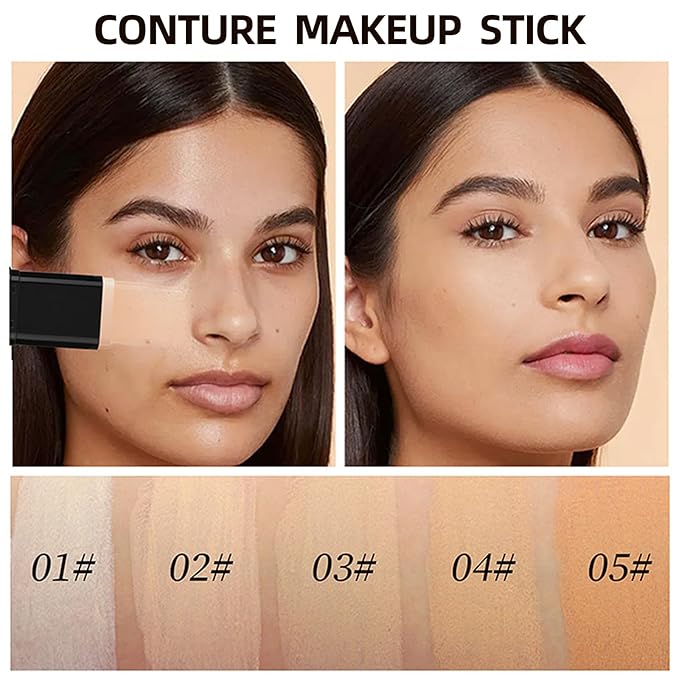 Foundation Stick,2 in 1 Dual-Ended Long-Lasting & Waterproof Concealer Korean Foundation Contour Sticks,Contouring Foundation with Brush,Full Coverage Matte Finish for Face Makeup(02NATURAL)