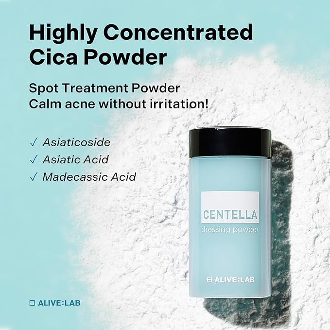 ALIVELAB Centella Dressing Powder – Acne Spot Treatment for Face | Pimple & Cystic Acne Care | Redness-Calming, Oil-Absorbing Powder for Sensitive Skin | Korean K-Beauty Blemish Care – 0.27oz