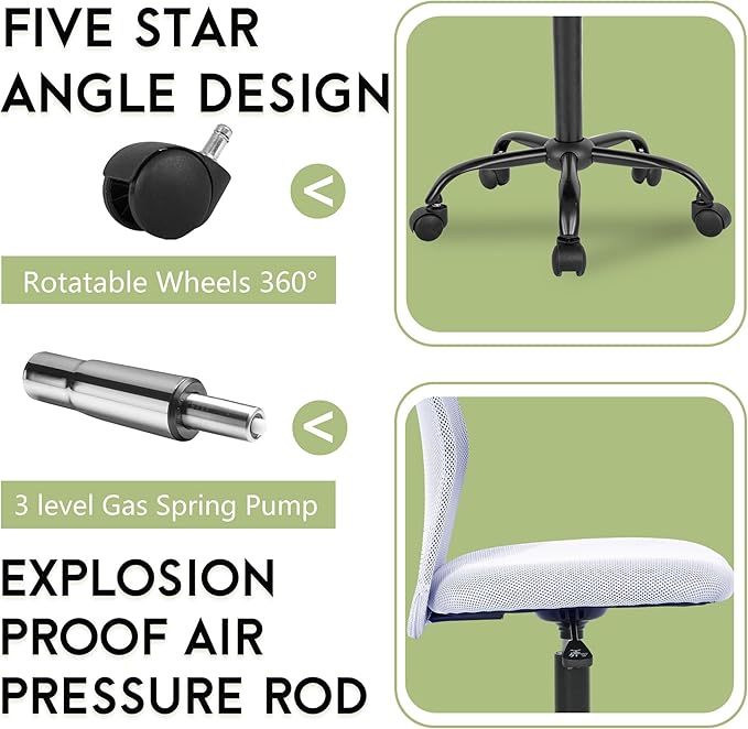 BestOffice Ergonomic Office Chair Desk Chair Mesh Computer Chair Armless Back Support Modern Executive Rolling Swivel Chair with Lumbar Support (White)