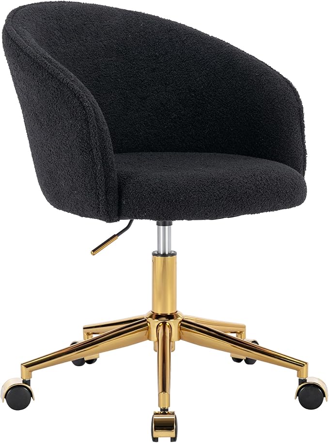 KCC Faux Fur Office Desk Chair, Comfy Fluffy Swivel Modern Leisure Armchair with Wheels, Upholstered Comfy Fuzzy Vanity Makeup Chair Height Adjustable for Teens Women Girls Elegant Home Office