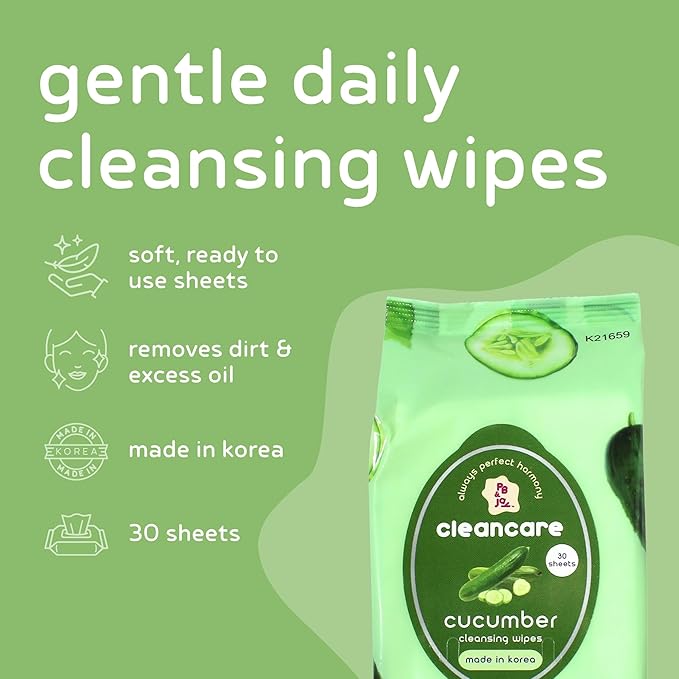 PB & JAY Cleancare Cleansing Wipes – 30 Count – Makeup Remover for Cooling Hydration & Comfort – Hydrating Korean Face Wipes for Sensitive Skin (Cucumber)