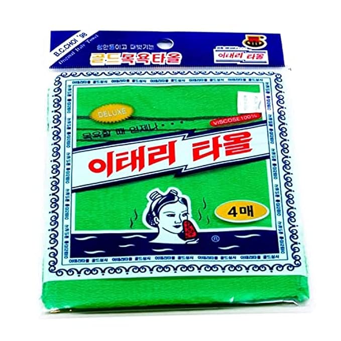 GOLDSANGSA-Korean Exfoliating Towel Washcloth Mitts 4pcs(Green)/ Korean Italy Towel Skincare Exfoliating Body Scrub Bath Cloth for Remove Dead Skin