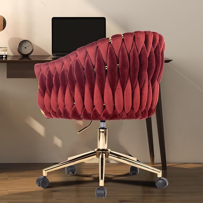 Velvet Office Chair, Vanity Chairs with Wheels, 360° Swivel Velvet Home Office Desk Chair, Accent Chair Makeup Vanity Chair for Bedroom, Living Room(Red)