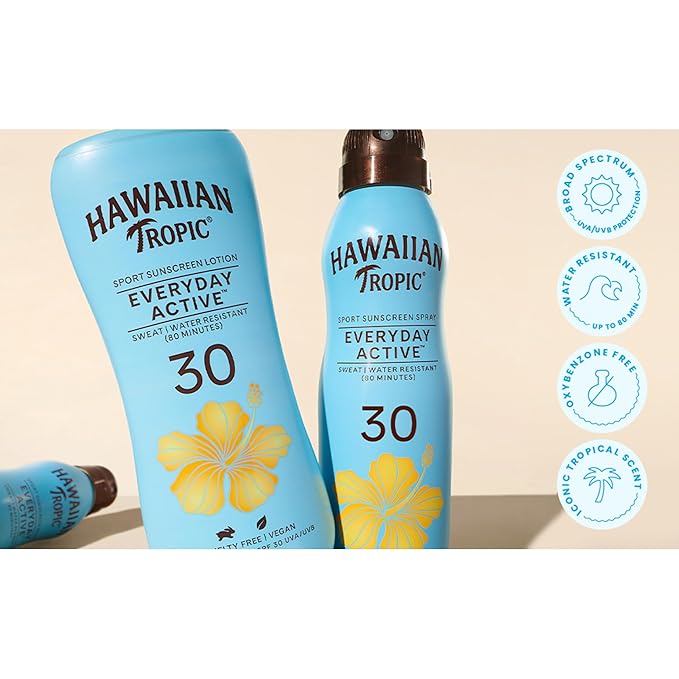 Hawaiian Tropic Everyday Active Lotion Sunscreen SPF 30,8Fl Oz,Hawaiian Tropic Sunscreen SPF 30,Sunblock,Oxybenzone Free-Sunscreen,Broad Spectrum-Sunscreen Pack,8Fl Oz each,(Pack of 4)