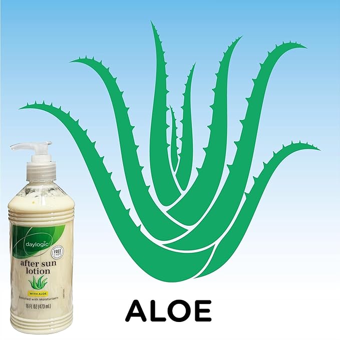 Daylogic After Sun Lotion with Aloe Vera, Pack of 2, Cooling and Hydrating Sunburn Relief Body Moisturizer for Sun-Burnt Skin, Fast-Absorbing Non-Greasy Formula, Paraben Free, 16 oz. Each