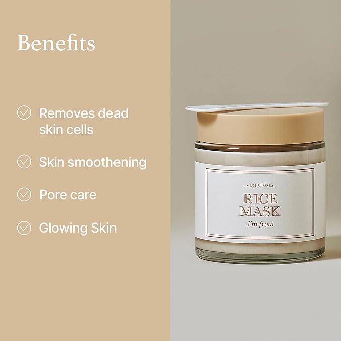 I'm from Rice Mask 3.88 Oz + Rice Toner 1.01 Fl Oz, Korean Rice Exfoliate and Glow Set, Smooth and Glowing Skin, Wash Off mask for Dry Sensitive Skin