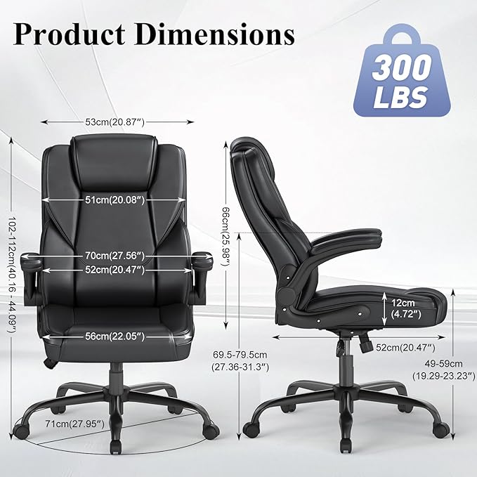 AnyGod Executive Office Chair, Comfy Ergonomic Computer Desk Chairs with Flip-up Armrests, Lumbar Support, High Back, 360° Swivel and Rocking Function for Home Office,PU Black