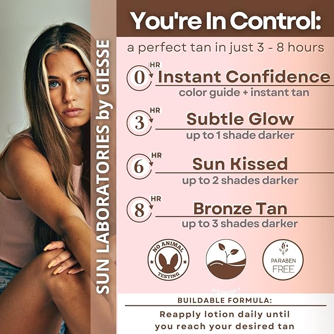 Sun Laboratories By Giesee Dark Sunsation Self Tanning Lotion 8 oz with Tanning Mitt - Ultra Dark, Organic, Pregnancy Safe, Travel Size Self Tanner, Long Lasting, Natural, Sunless Tanning Lotion Kit