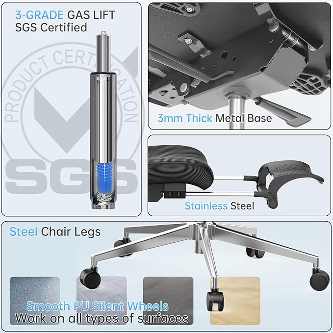 Ergonomic Office Chair with Footrest, 145° Reclining, Adjustable Lumbar & Headrest, 3D Armrests, Silent Casters, Heavy Duty Steel Base, 350 LB Capacity, Swivel Desk Chair for Home Office