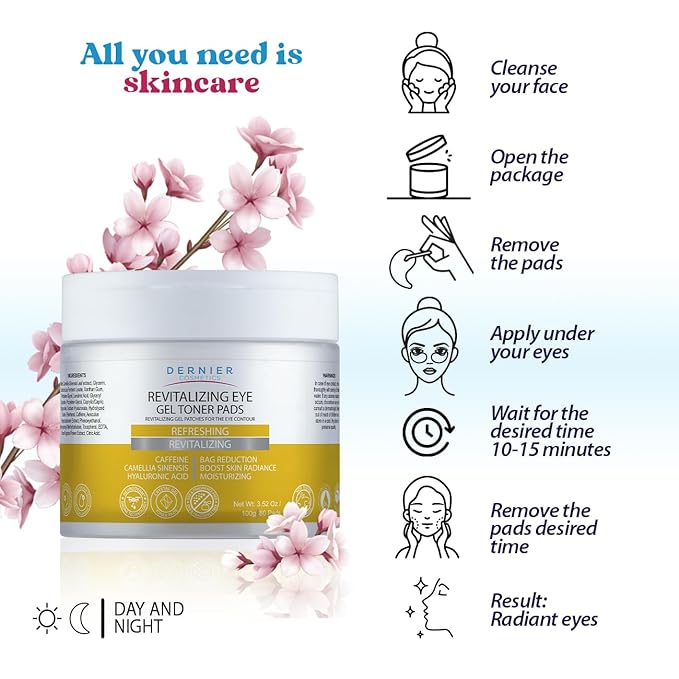 Dernier Under Eye Patches with Caffeine and Hyaluronic Acid | Beauty Skincare for Women – Puffy Eyes & Dark Circles Under Eye Treatment – Hydrate, Refresh and Rejuvenate Eyes Contour– 100g - 80 Pads