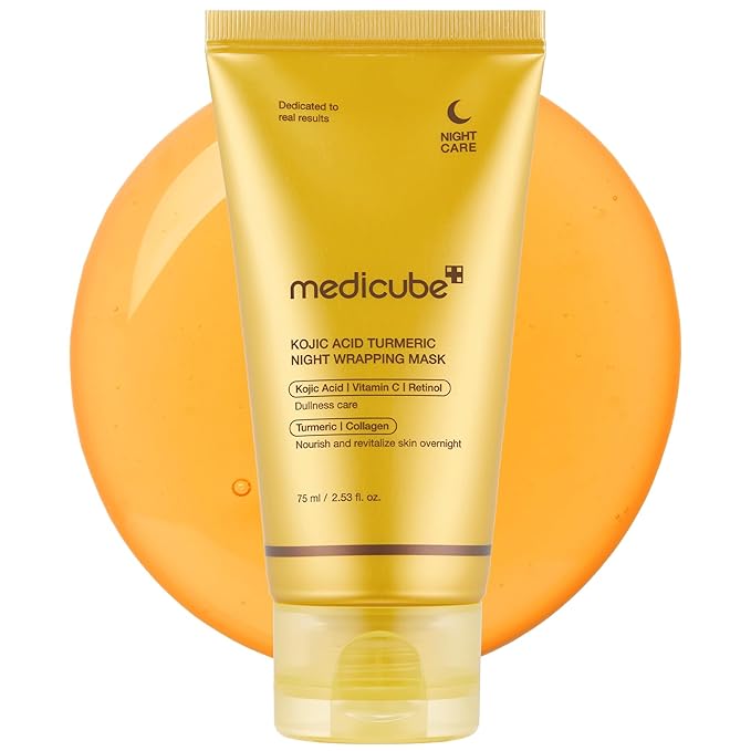 medicube Overnight Glow Duo for Uneven Skin Tone: Turmeric Overnight Wrapping Peel Off Mask 2.0 and Jelly Brush